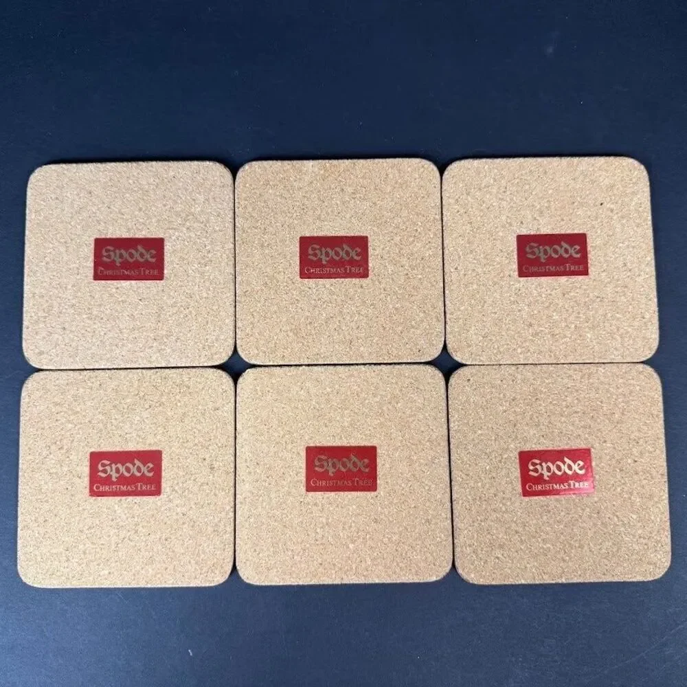 Set of 6 Spode Christmas Tree Cork/Acrylic Finish 4.25 in Coasters, Made England
